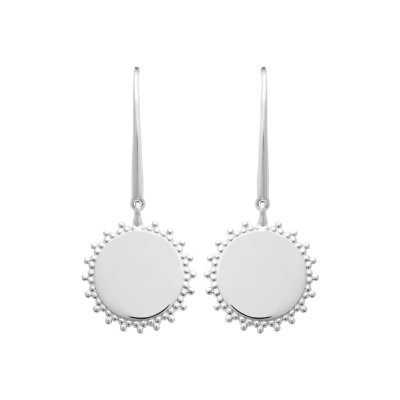 Boucles d'oreilles pendantes crochets Argent 925 rhodié rondes dentelées