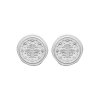 Boucles puces d'oreilles Argent rhodié style pièce de monnaie et croix