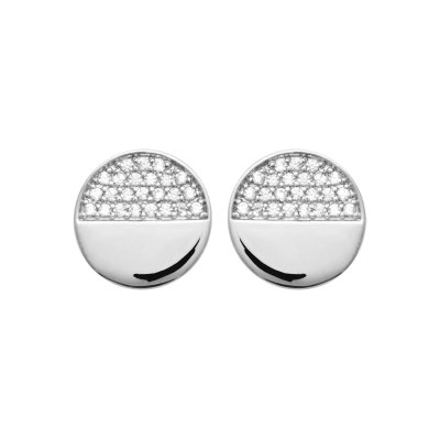 Boucles d'oreilles puces femme demi cercle Argent rhodié Zircons