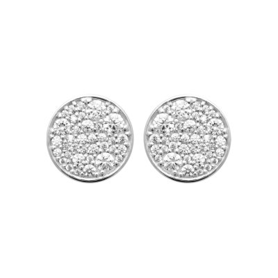 Boucles d'oreilles puces rondes femme Argent 925 rhodié et zircons