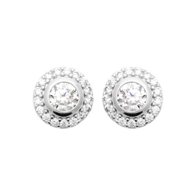 Boucles puces d'oreilles femme Argent 925 rhodié rondes Zircons sertis