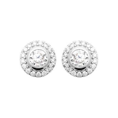 Boucles puces d'oreilles femme Argent 925 rhodié rondes Zircons sertis