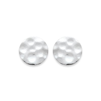 Boucles d'oreilles rondes puces femme Argent 925 rhodié martelé