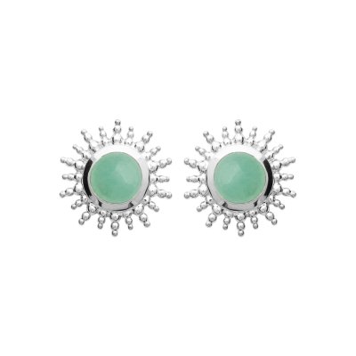 Boucles d'oreilles puces soleil et pierre Aventurine verte Argent 925 rhodié