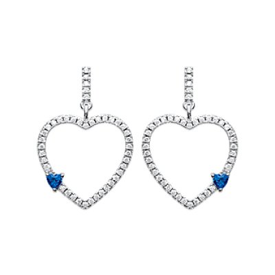 Boucles d'oreilles pendantes Argent 925 Oxydes de Zirconium coeur bleu