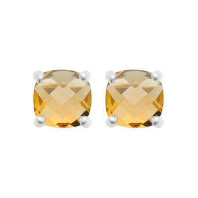 Puces clous d'oreilles Pierre de synthèse jaune Argent 925 carrés