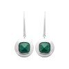 Boucles d'oreilles pendantes Argent rhodié pierre Malachite verte carrée