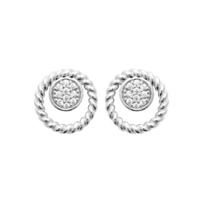 Boucles d'oreilles anneau torsadé Argent 925 rhodié et Oxydes de Zirconium