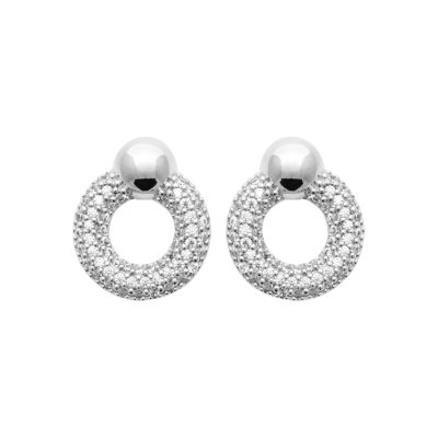 Boucles d'oreilles anneau épais boule Argent 925 rhodié Oxydes de Zirconium