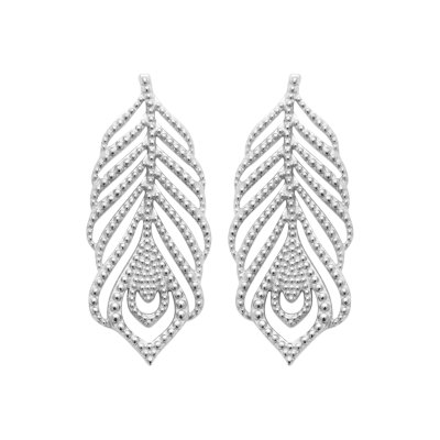 Boucles d'oreilles plumes pendantes Argent 925 rhodié femme