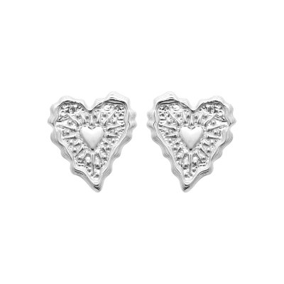 Boucles d'oreilles puces coeurs femme Argent 925 rhodié