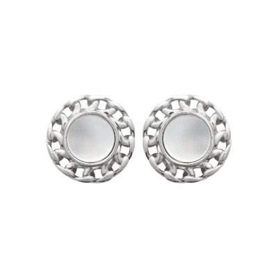 Boucles d'oreilles Nacre Argent rhodié rondes maillons ajourés