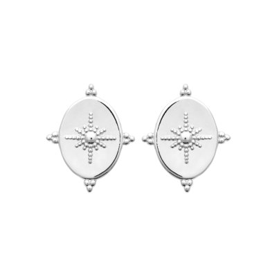 Boucles d'oreilles Argent 925 rhodié femme ovale rayons de soleil