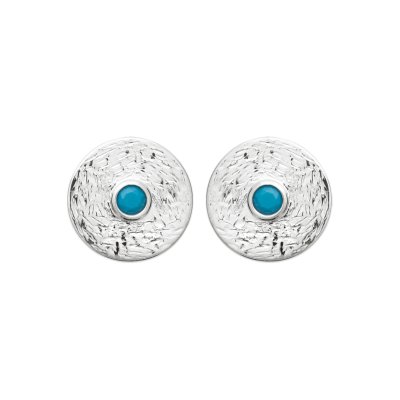 Boucles d'oreilles puces rondes Pierre bleu turquoise Argent rhodié