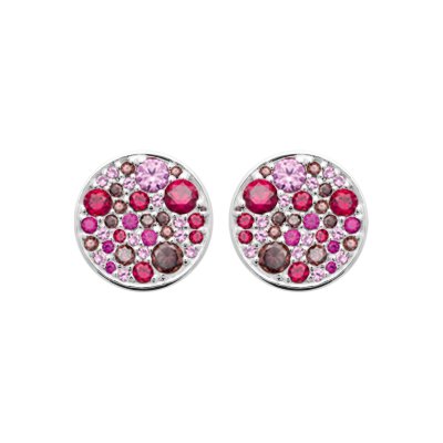 Boucles d'oreilles puces rondes Argent 925 rhodié pierres roses rouges et violettes