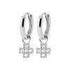 Petites Créoles Argent 925 rhodié croix pendante Zircon 18mm x 12mm