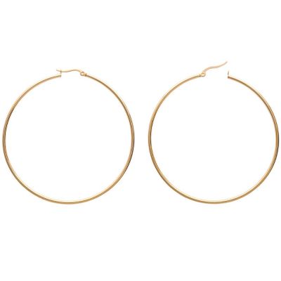 Grandes boucles d'oreilles créoles Acier doré jaune 70mm x 2mm charnières