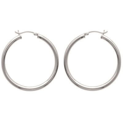 Boucles d'oreilles Créoles épaisses argent massif 925 rhodié 40mm x 3mm